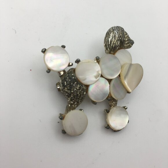Poodle Brooch Mother Of Pearl Circles Discs Shell Pin 3D 1950s Vintage Fancy - Picture 6 of 11